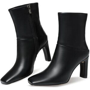Women's Black Square Toe Ankle Boots Low Heel Side Zipper Comfort Dressy